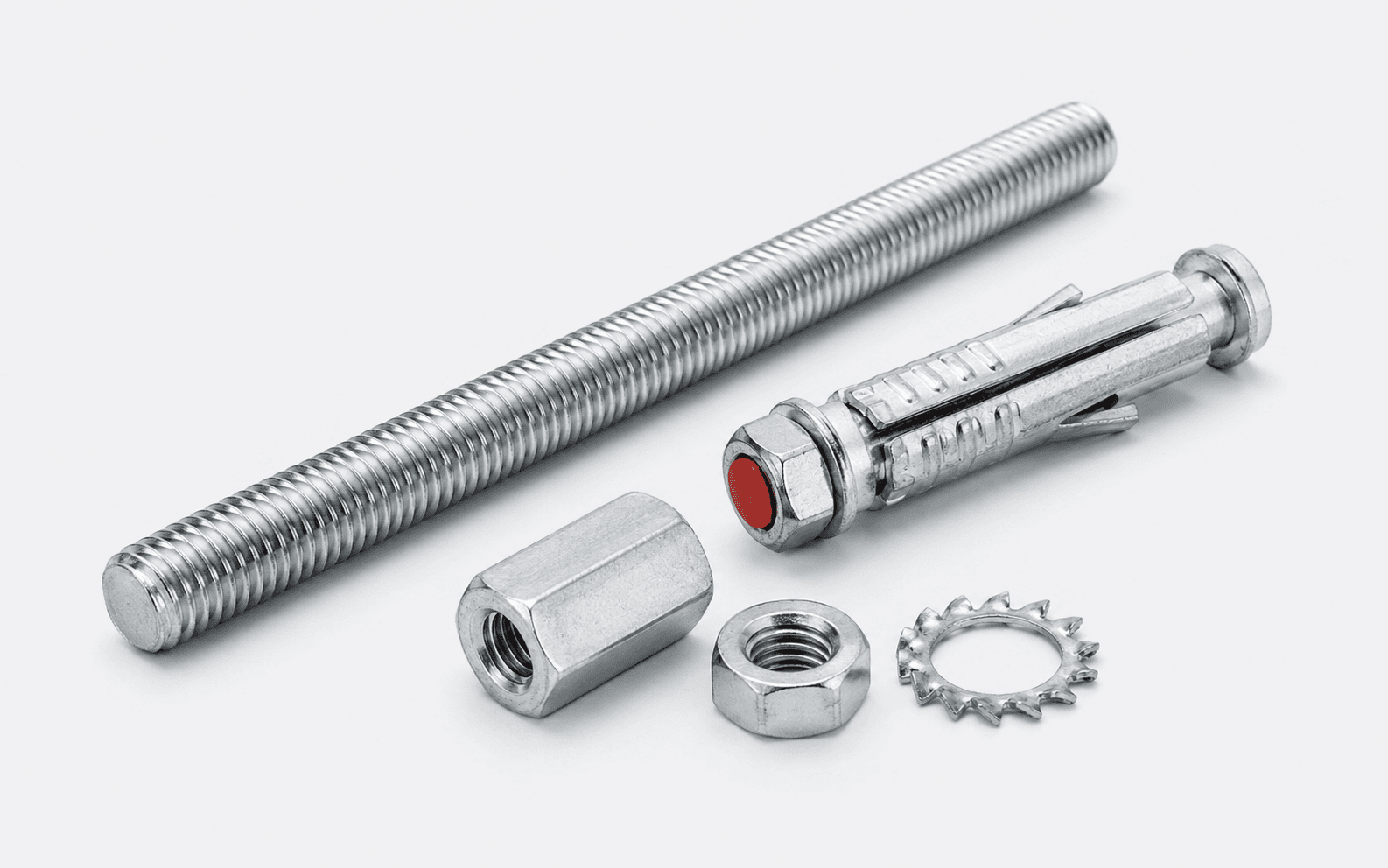 Gersan threaded rod, wedge anchor, washers and hex nuts fixing set, product photograph