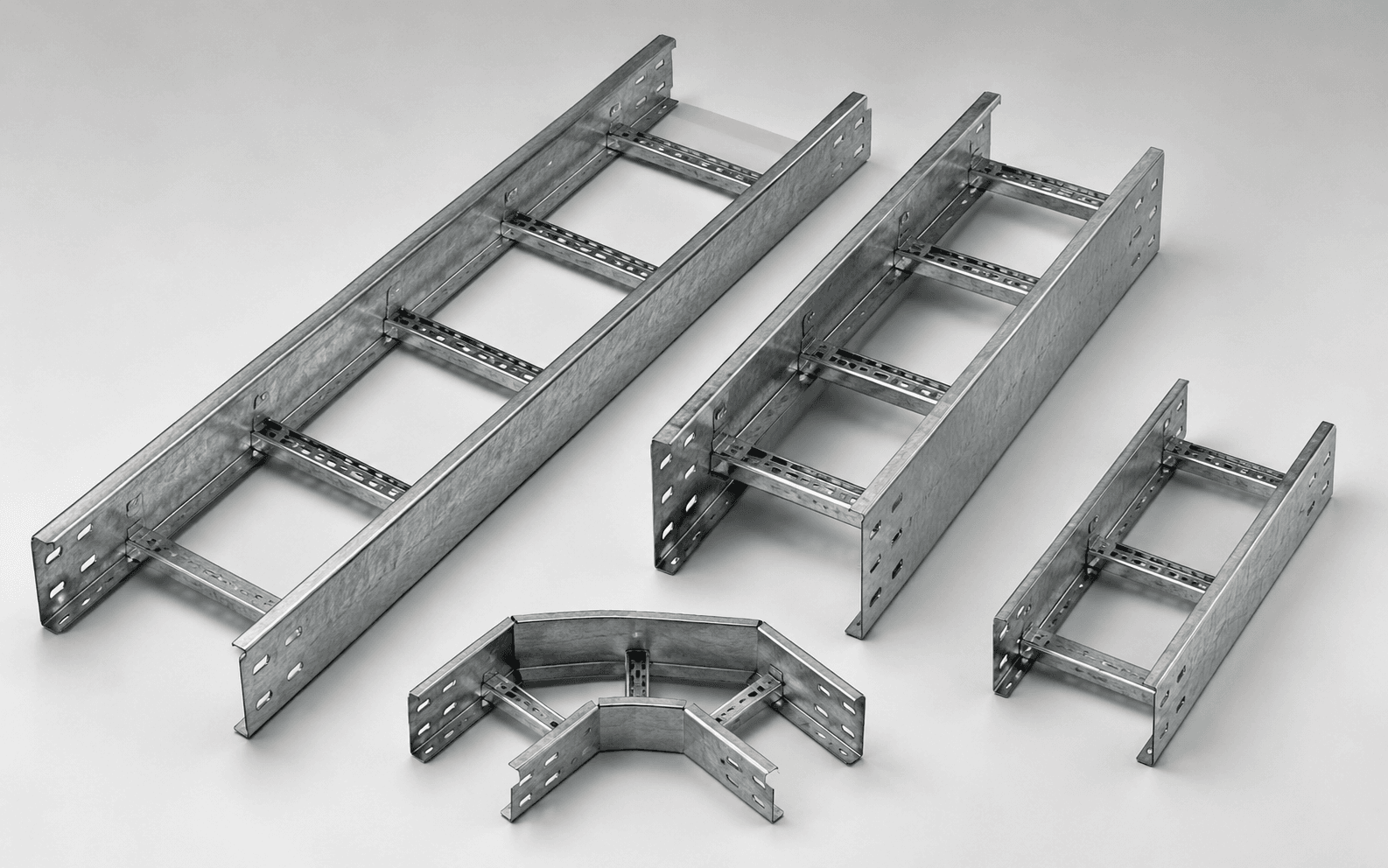 Gersan galvanized cable ladder system with bend accessory, product photograph
