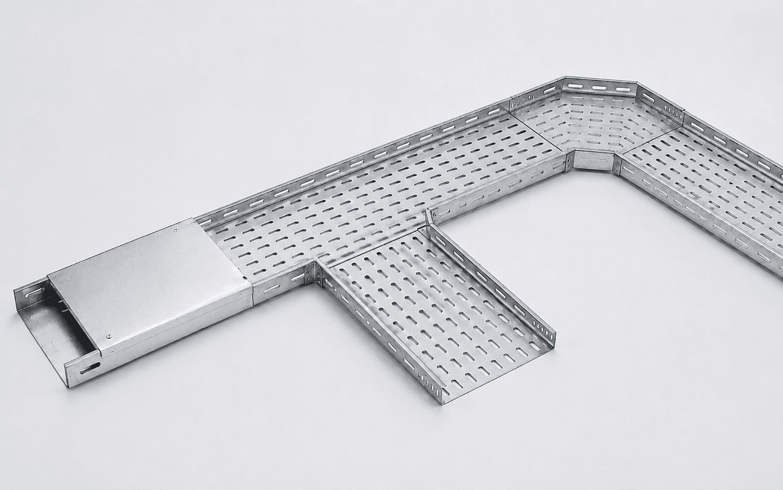 Gersan heavy duty cable tray with tee and bend accessories, product photograph