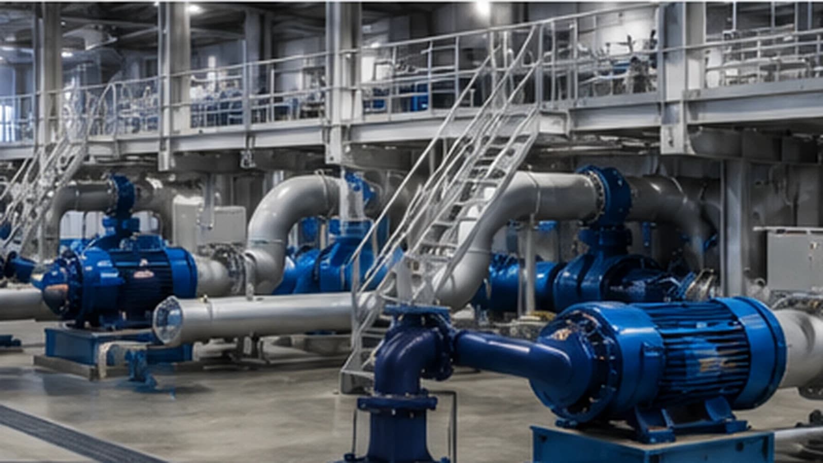 Utility pumping station with industrial motors and piping