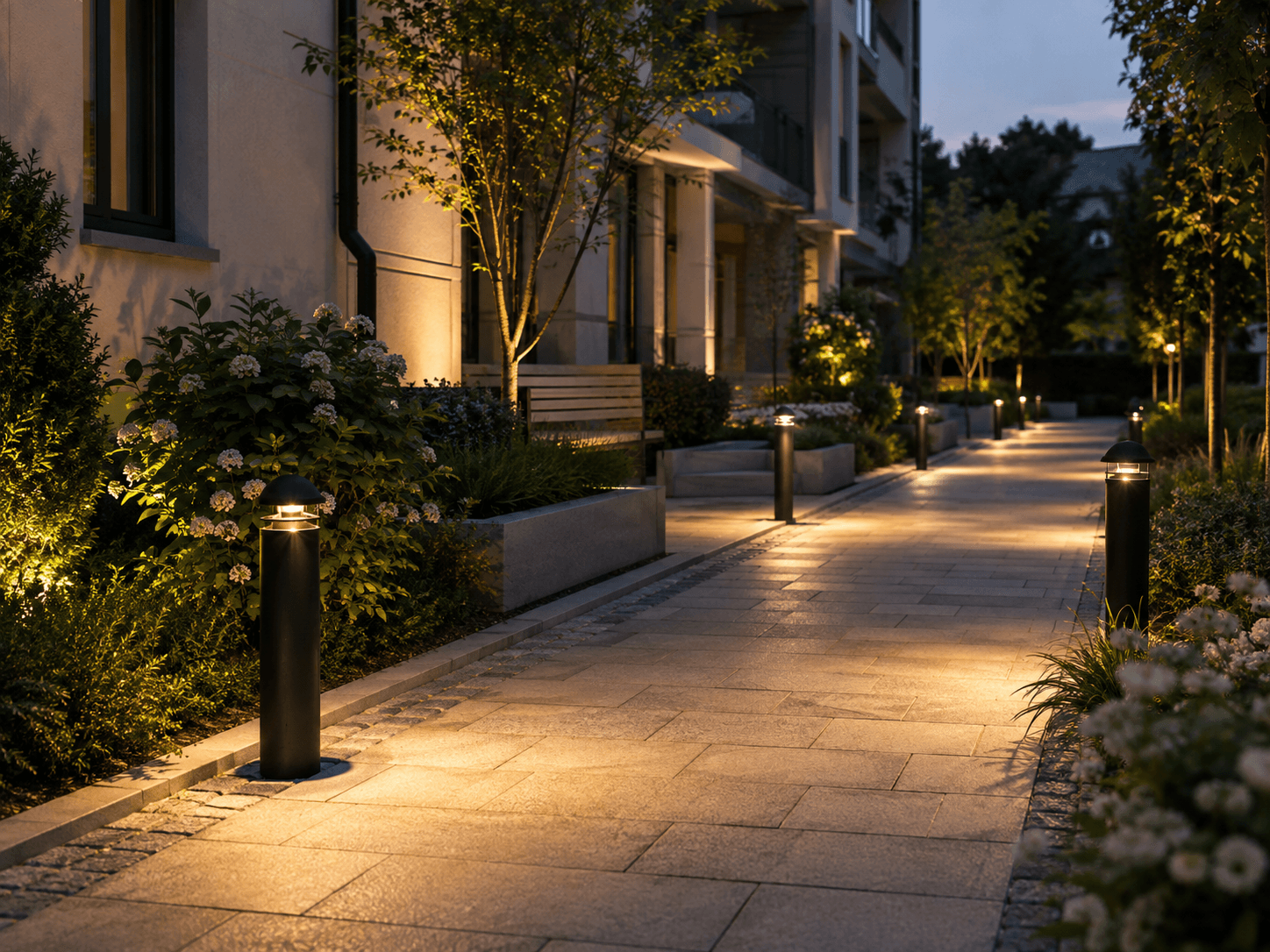 Catalogue decorative bollard lighting along a pedestrian area