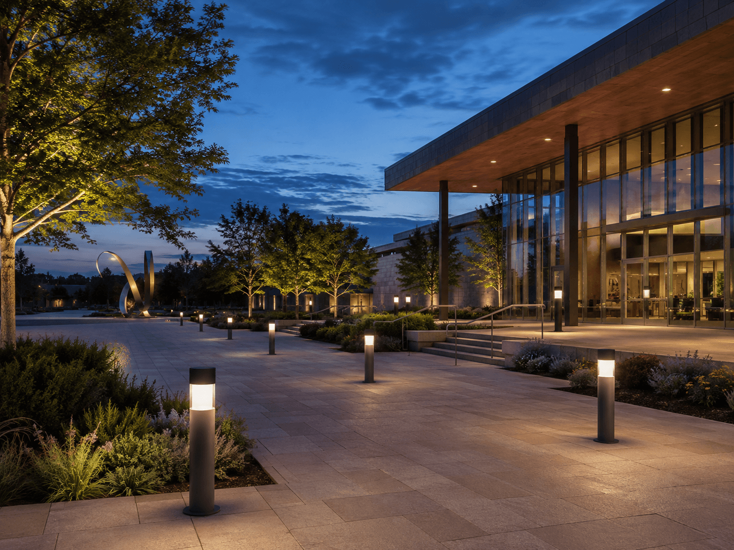 Catalogue decorative bollard lighting along a sidewalk or pathway