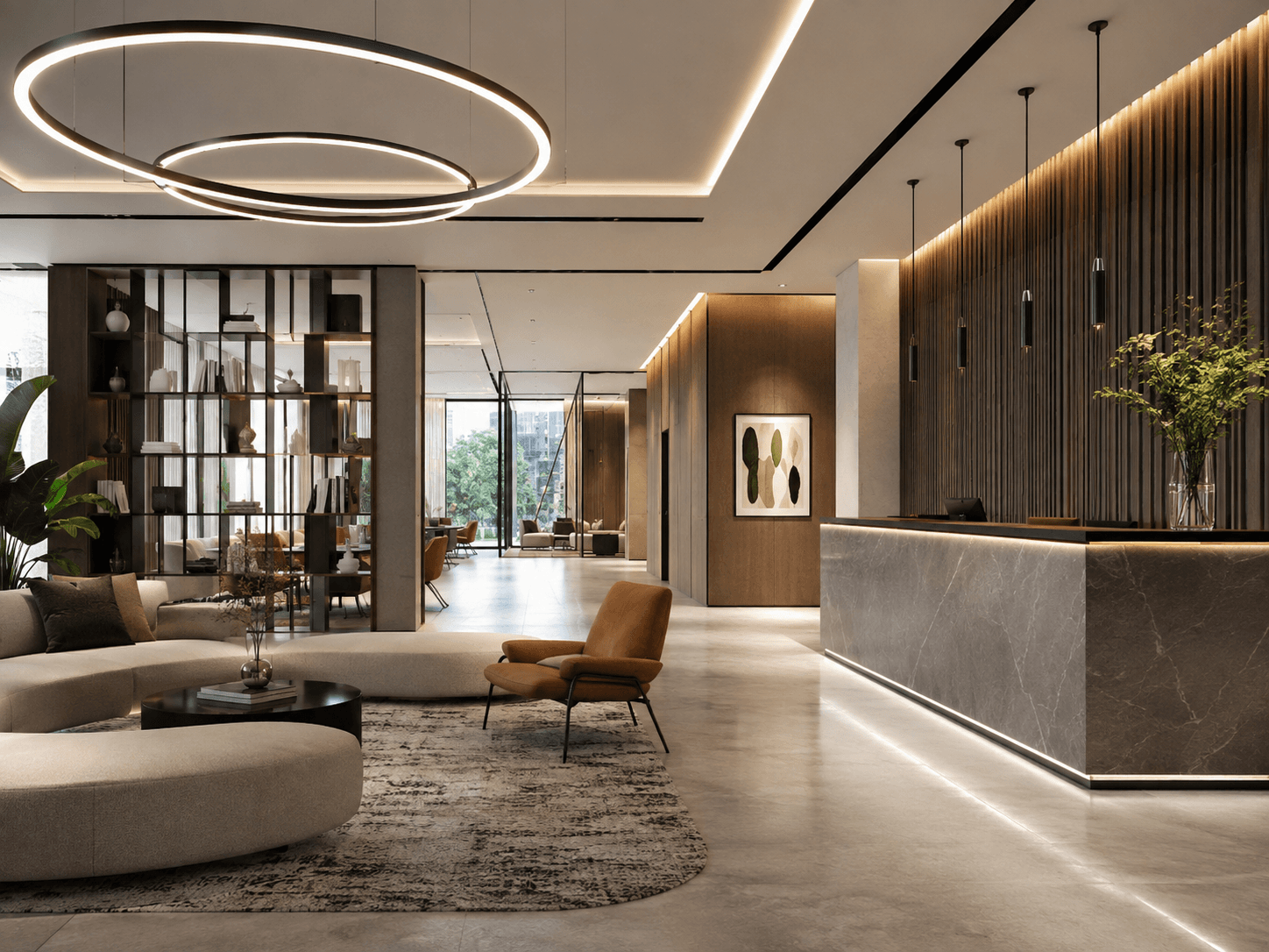 Catalogue decorative luminaires in a commercial interior