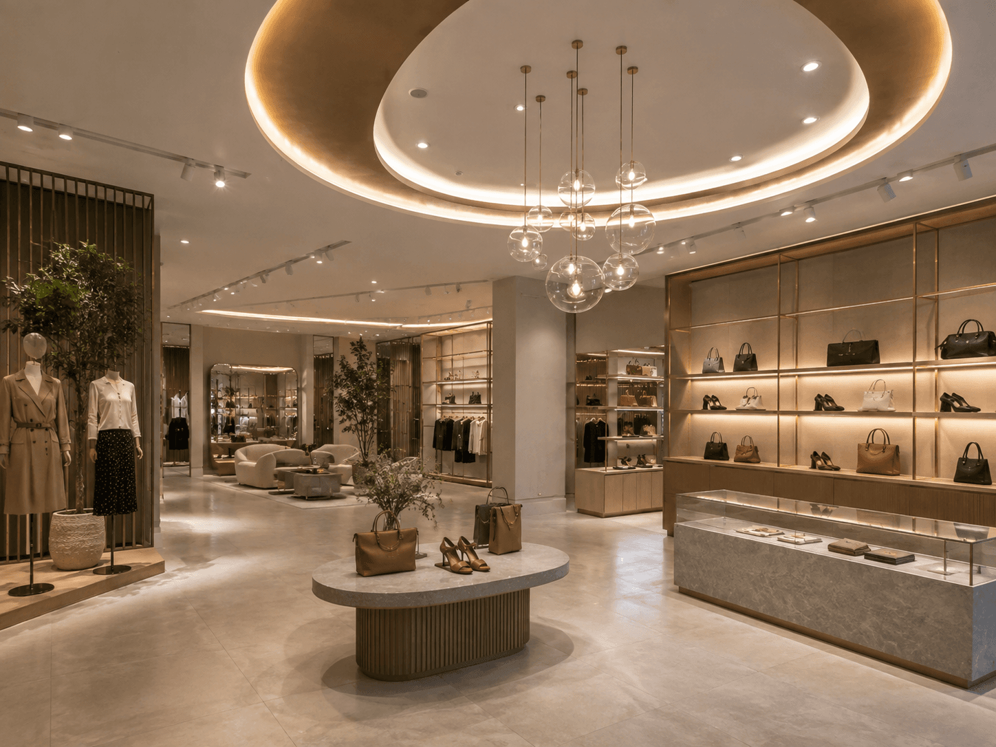 Catalogue decorative luminaires in a retail showroom interior