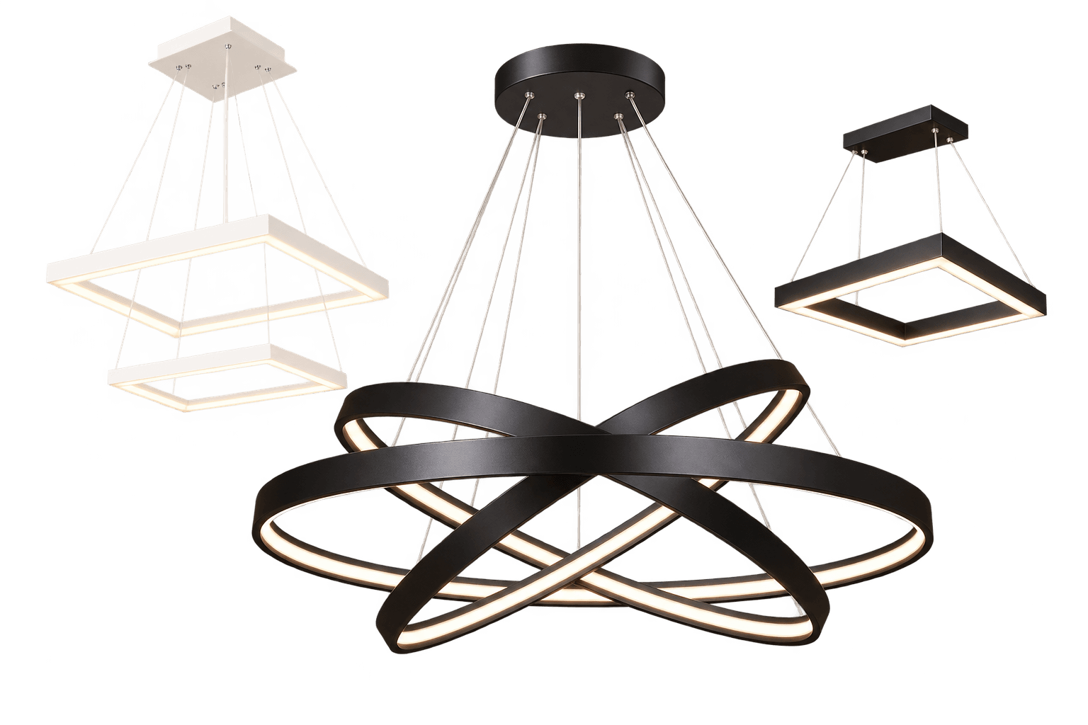 ROUND 3 RING 25, SQUARE 2 RING 25 and SQUARE RING 55 UP&DOWN T decorative luminaires