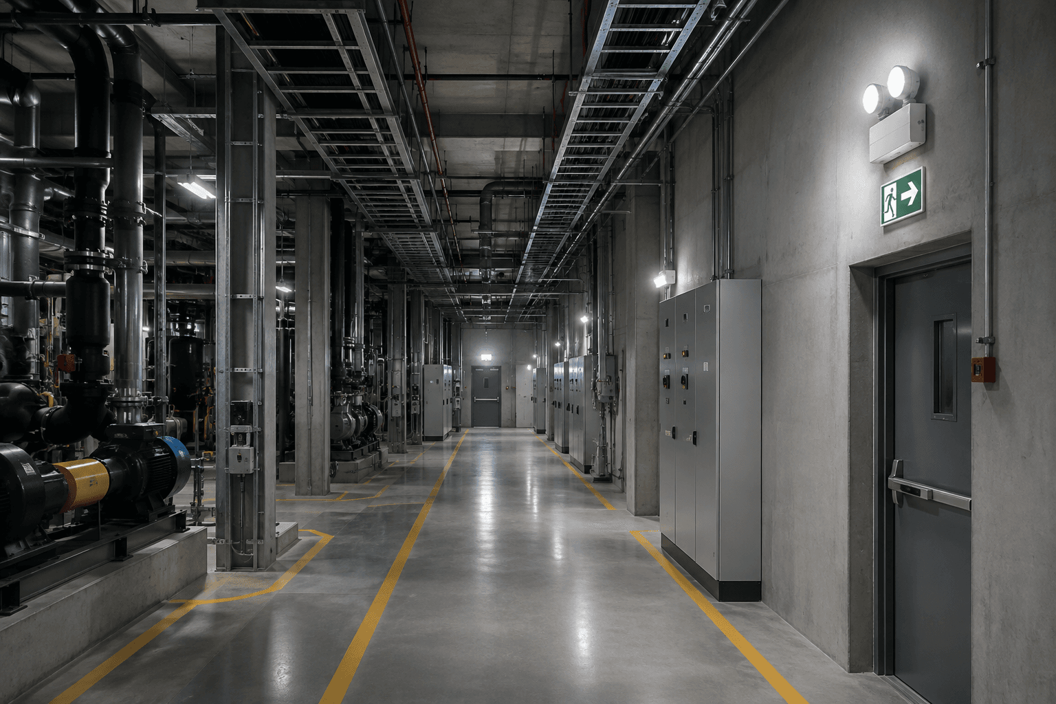 Emergency lighting in an industrial or utility area