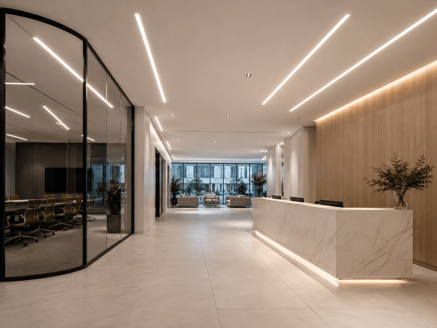Commercial interior illuminated by LINNER linear lighting