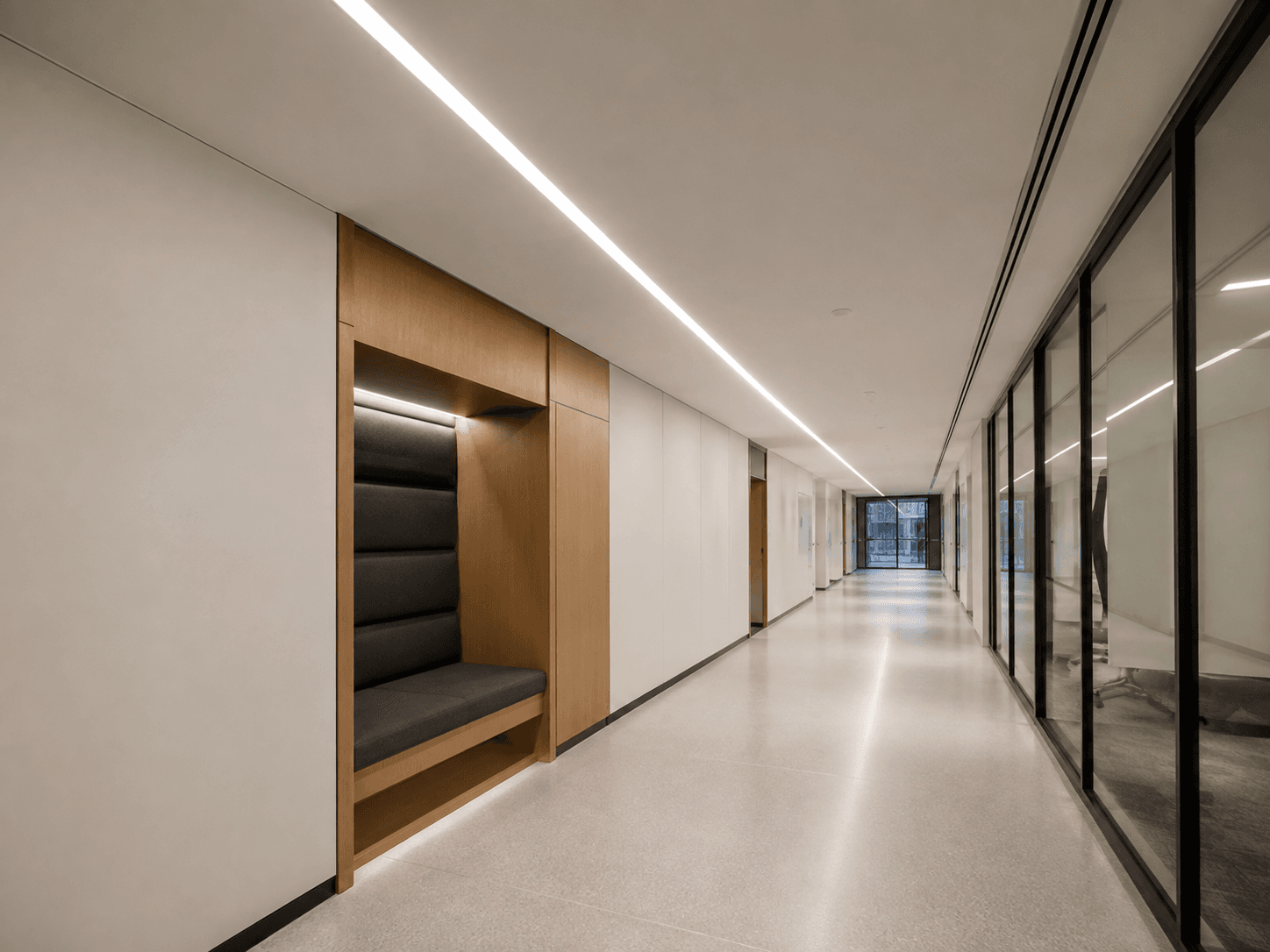 Corridor illuminated by LINNER linear lighting