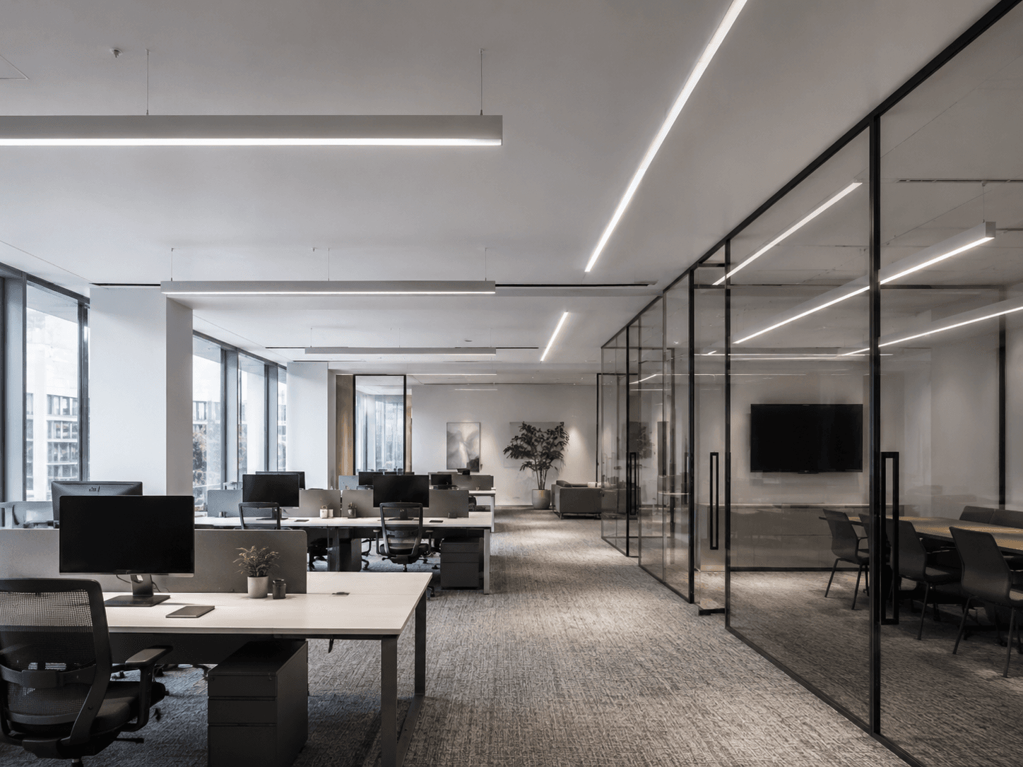 Office illuminated by LINNER linear lighting