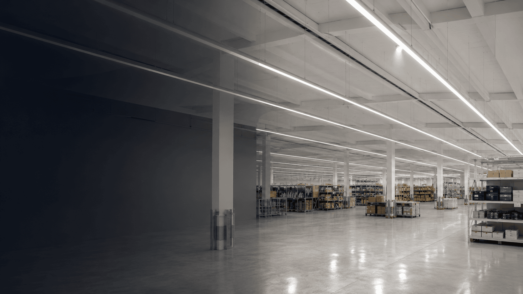 Commercial interior with continuous linear lighting