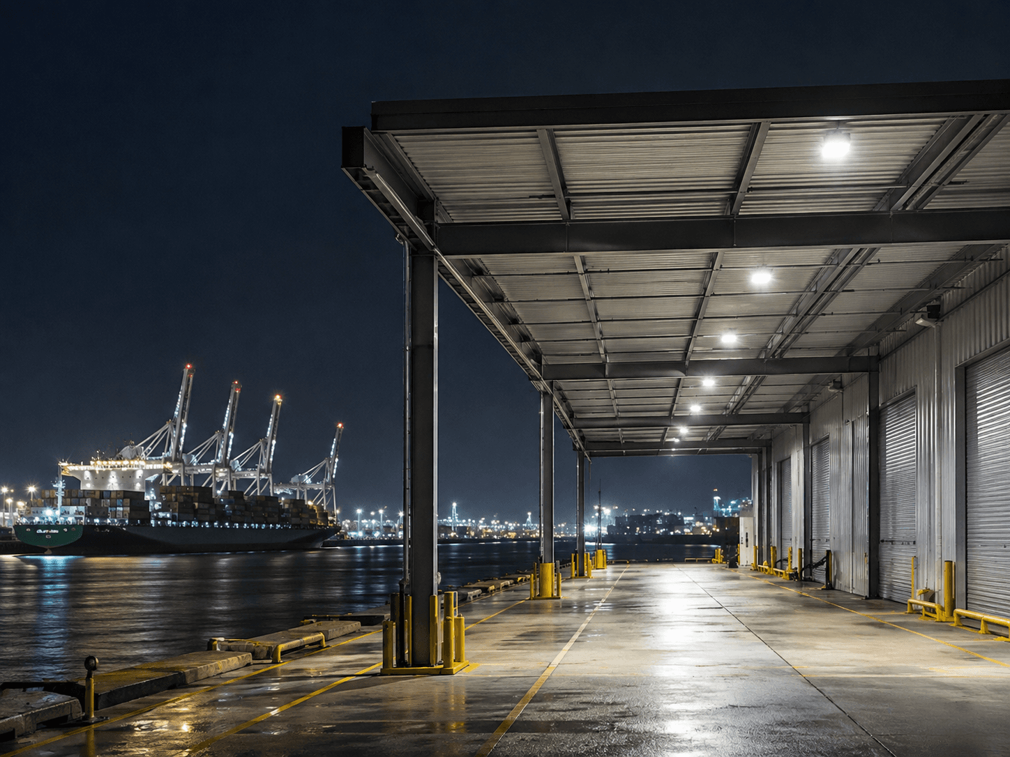 Port illuminated by GER-LED projector lighting