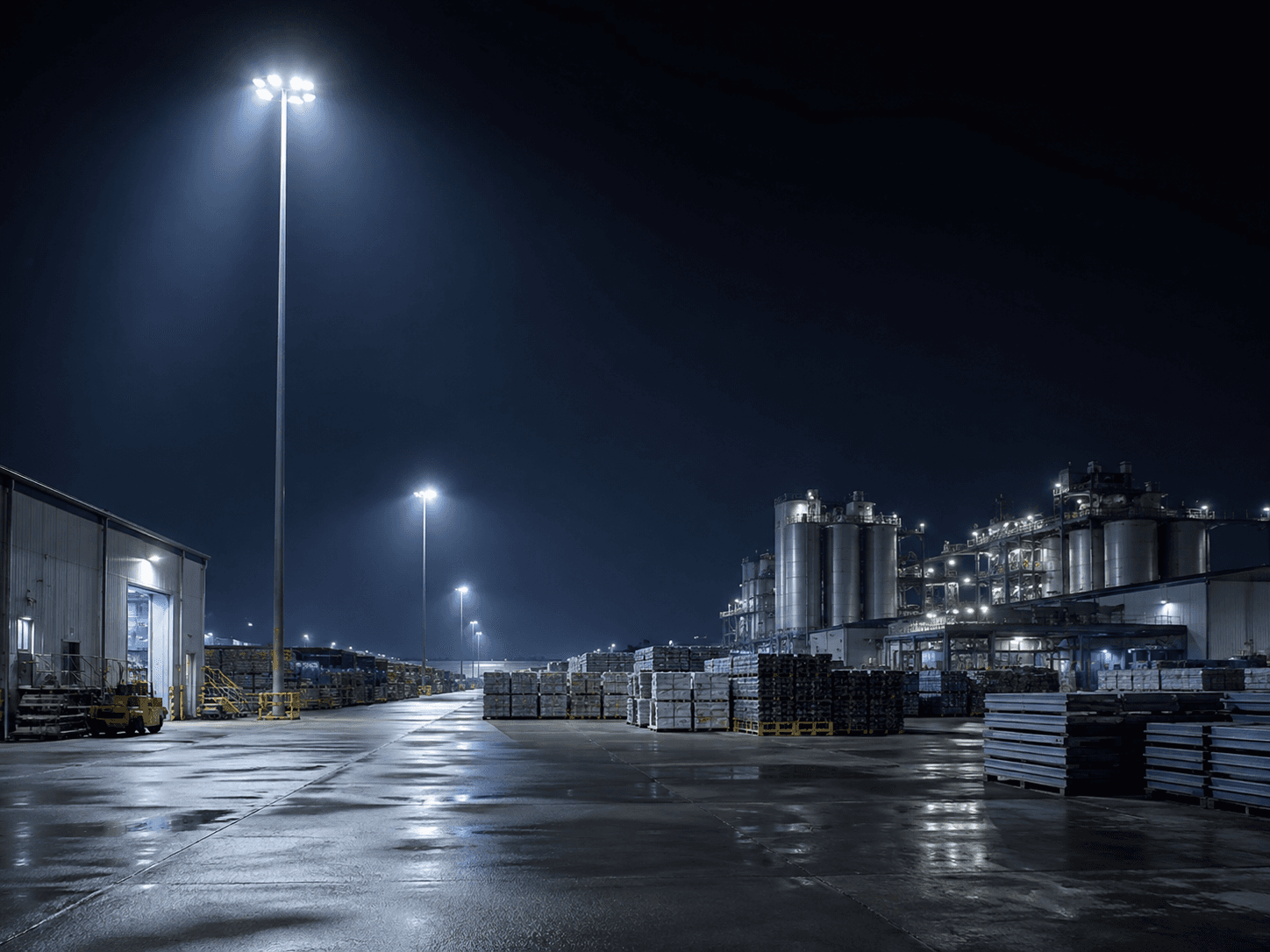 Large outdoor industrial area illuminated by GER-LED projector lighting