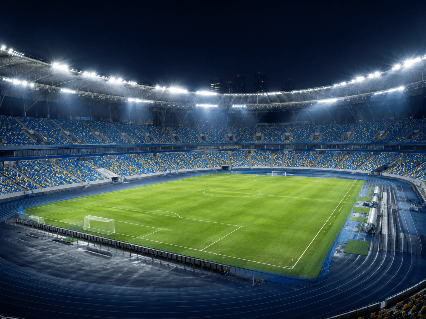 Stadium illuminated by GER-LED projector lighting