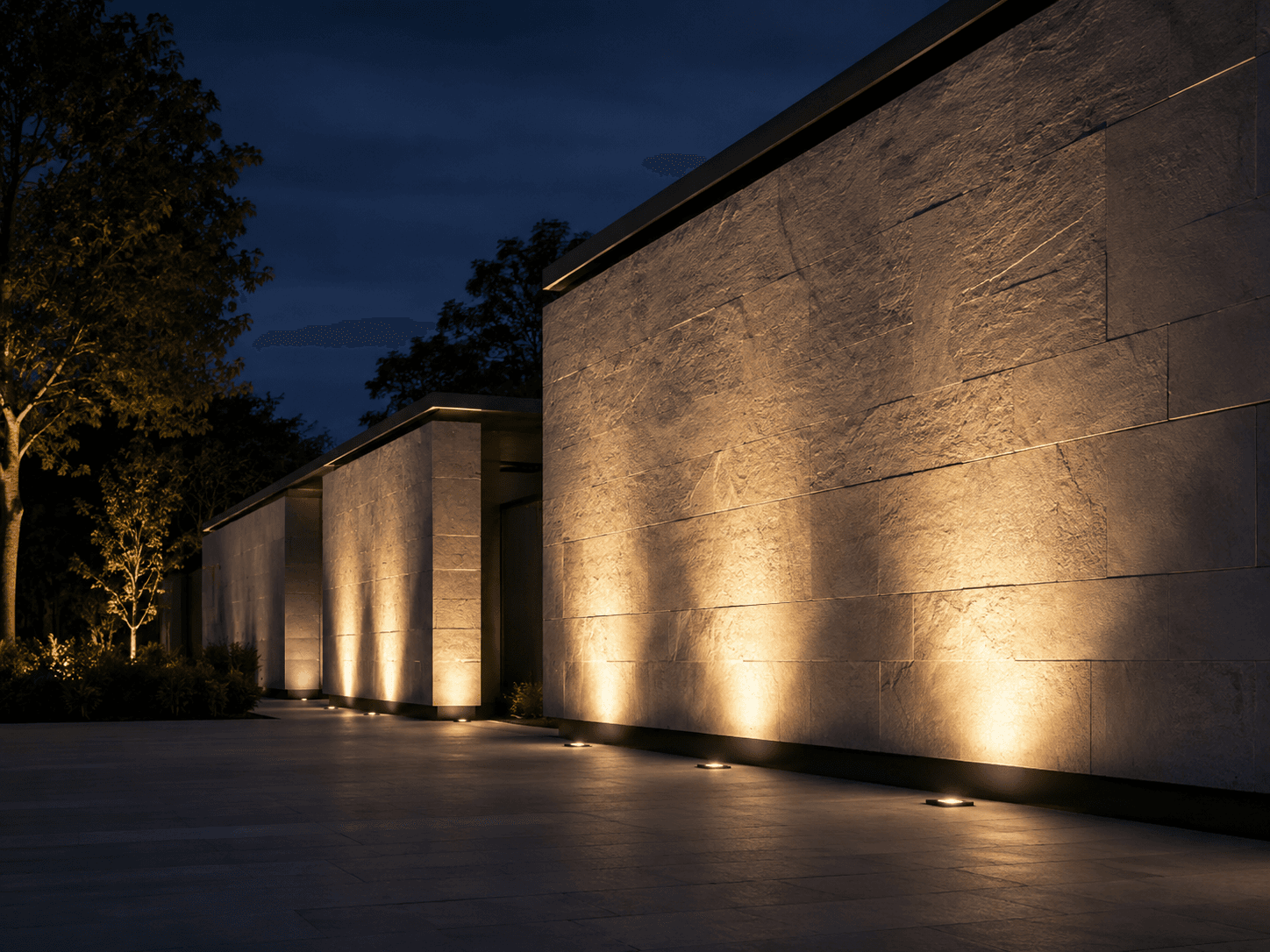 Architectural wall illuminated by GER-LED wall washers