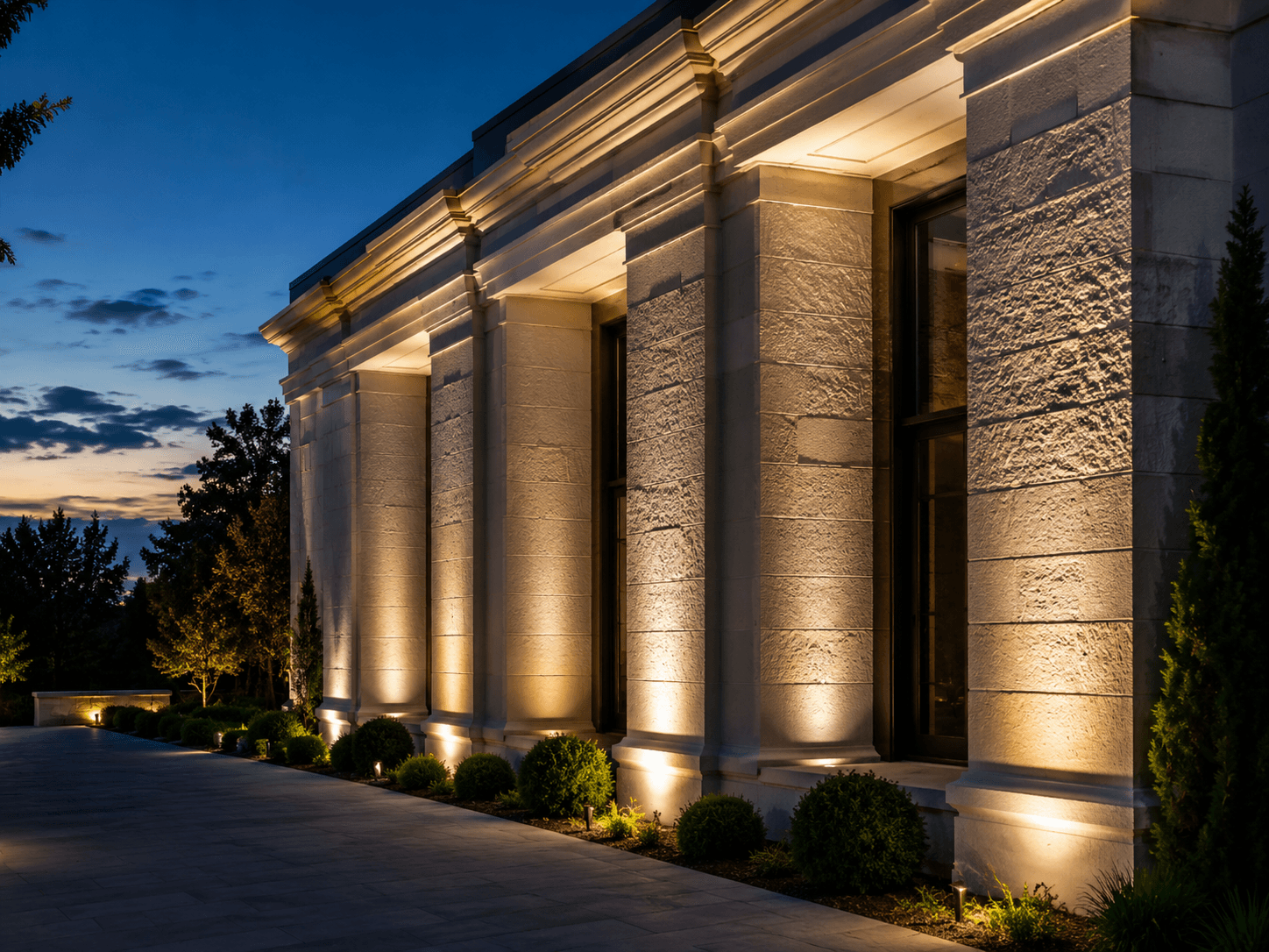 Building facade illuminated by GER-LED wall washers