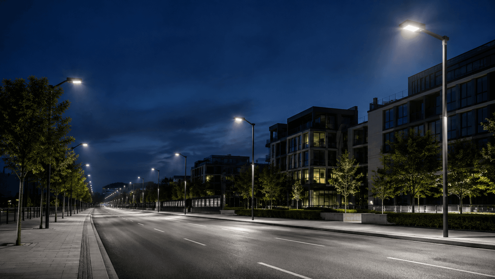 Road illuminated by GER-LED street luminaires