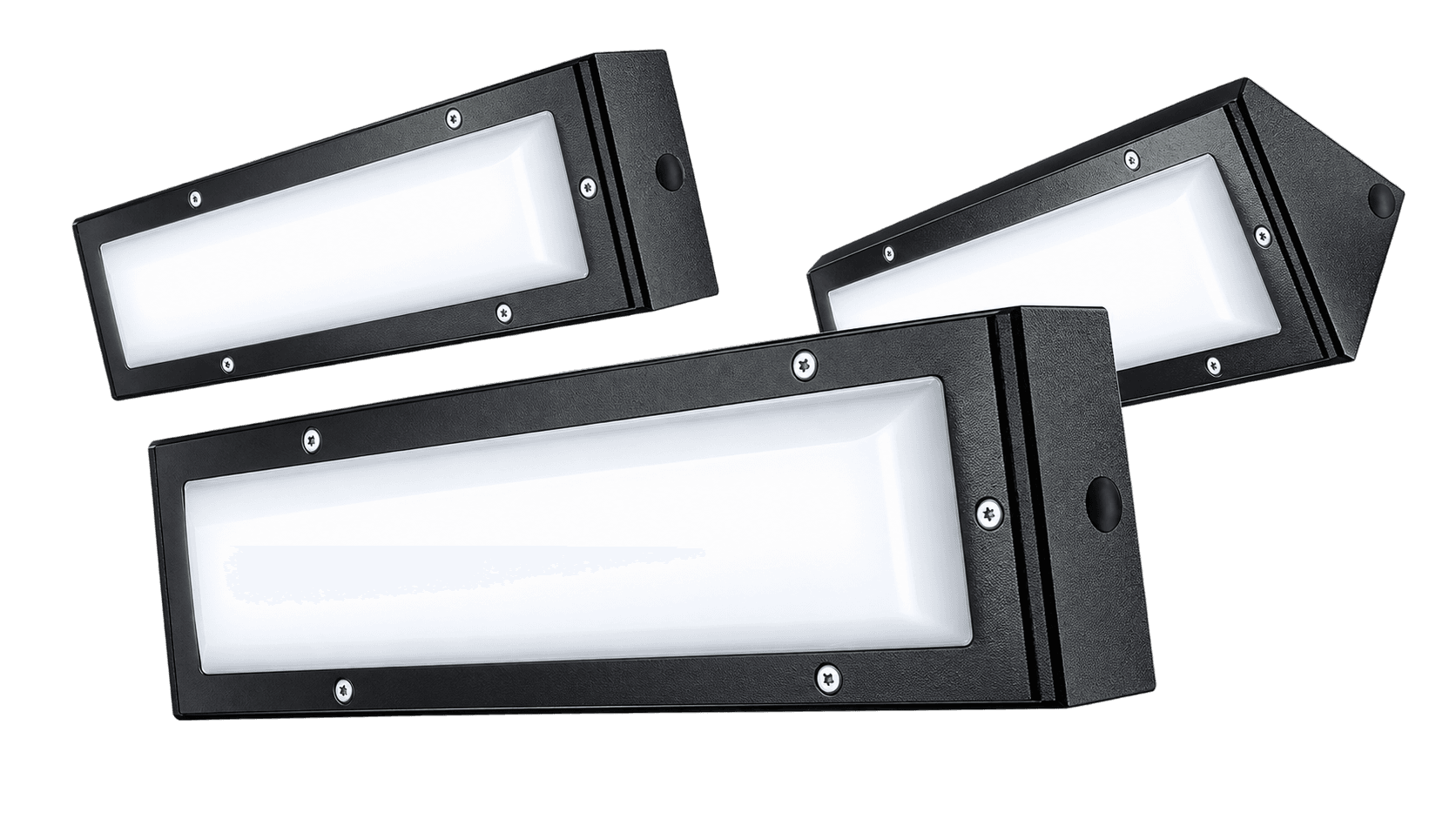 GSL-TUNEL and GSL-TUNEL CORNER heavy-duty LED luminaires, illuminated — straight-body GSL-TUNEL (main) and angled-body GSL-TUNEL CORNER (inset)