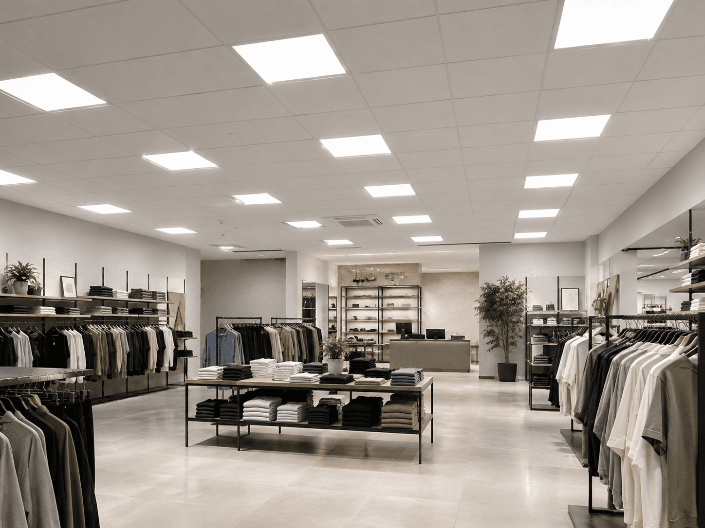 Retail interior illuminated by LED panel lighting