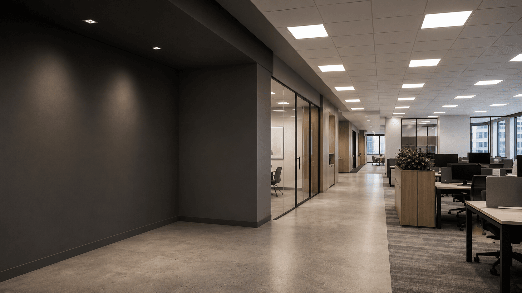 Contemporary interior illuminated by LED panels