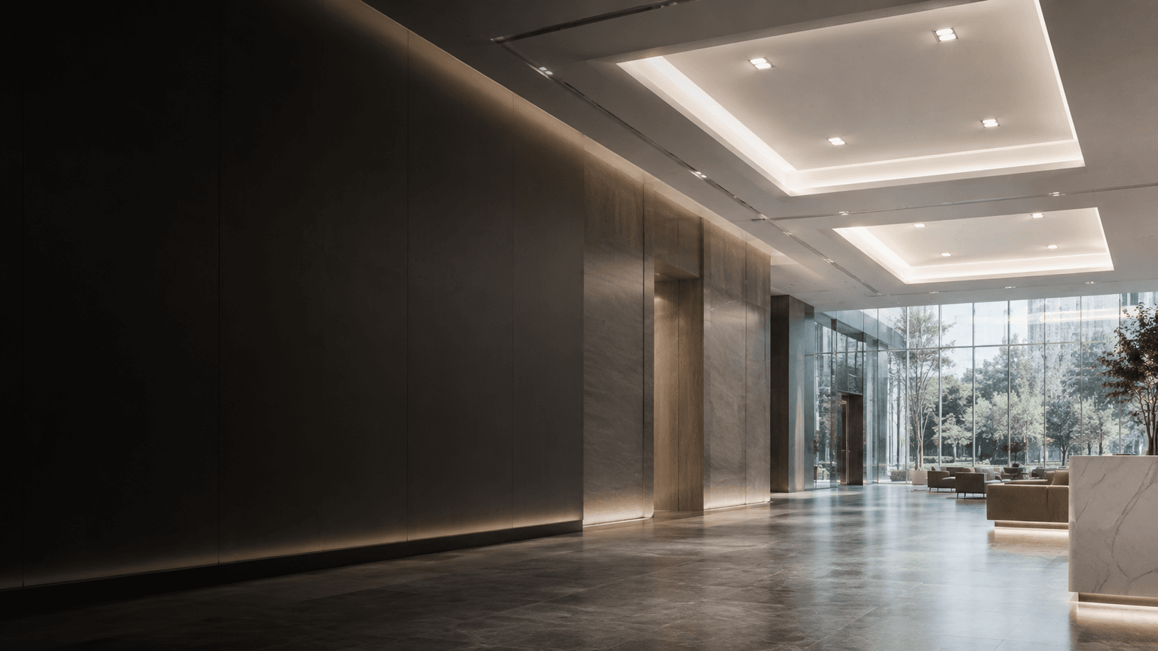 Contemporary interior illuminated by LED panels