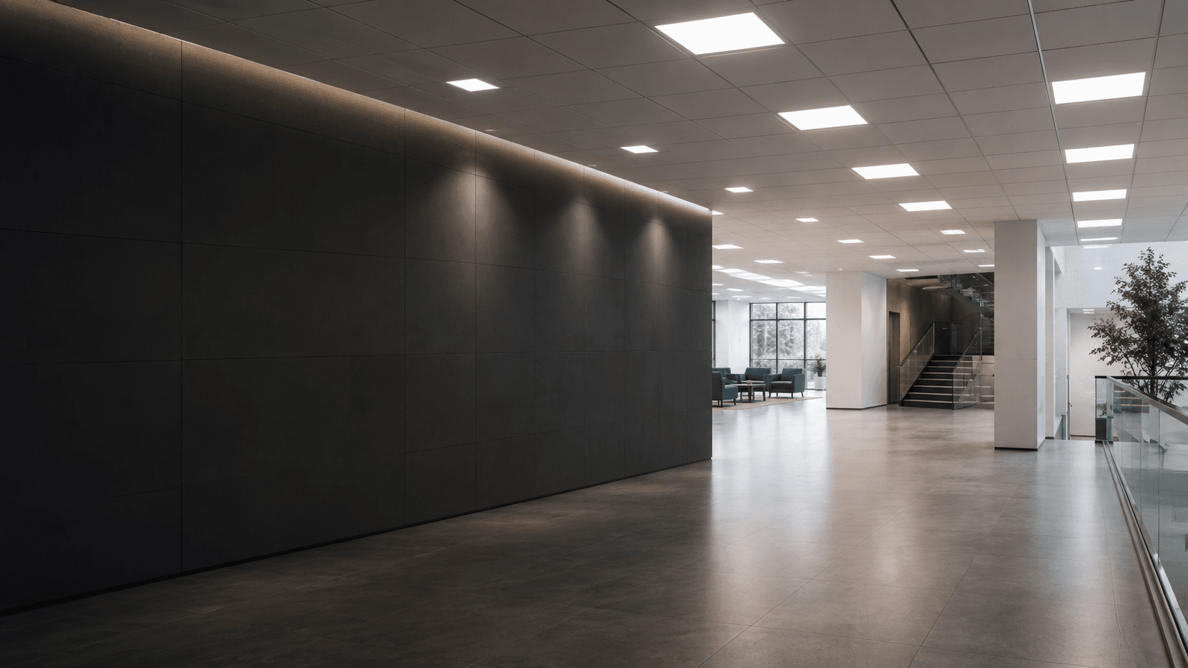 Contemporary interior illuminated by LED panels