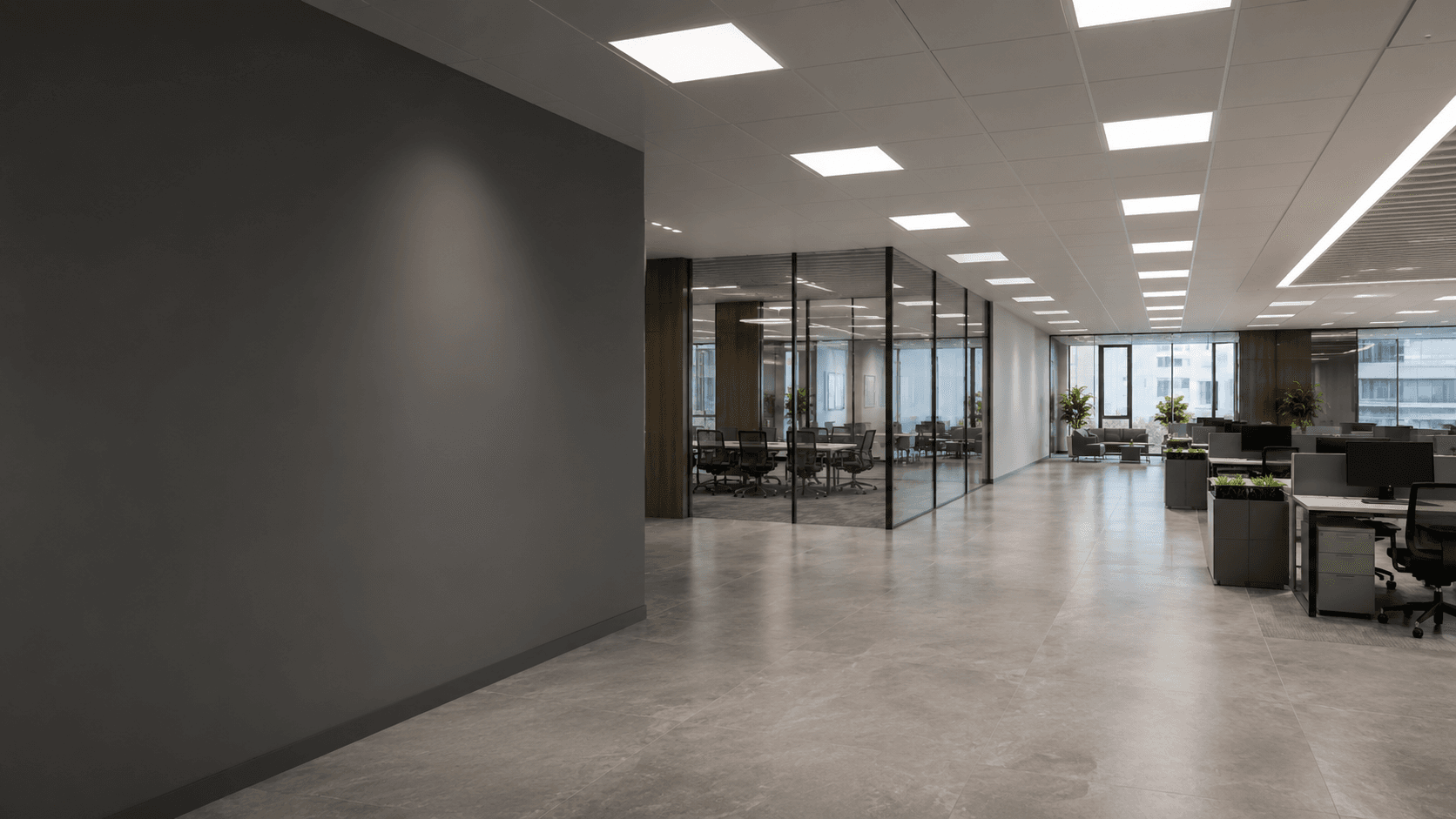 Contemporary interior illuminated by LED panels