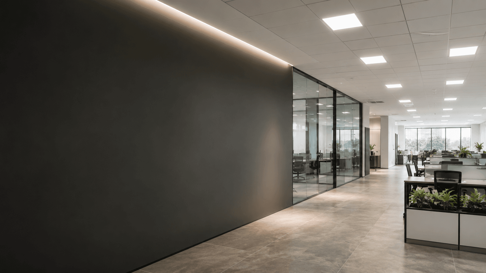 Contemporary interior illuminated by LED panels