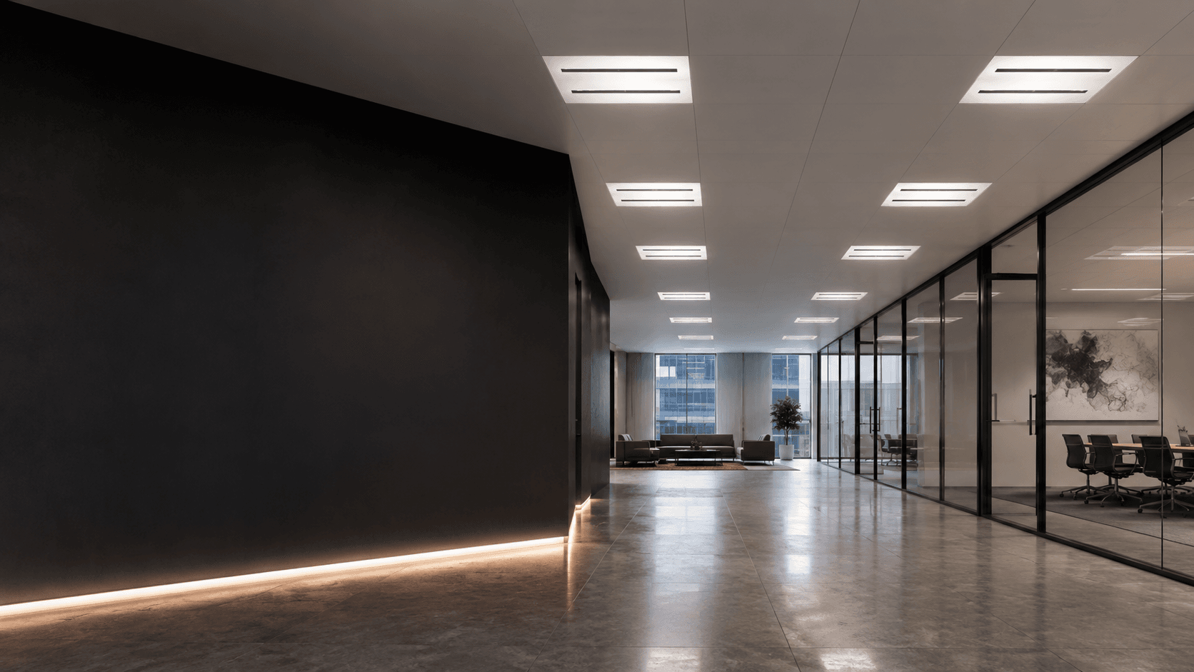 Contemporary interior illuminated by LED panels