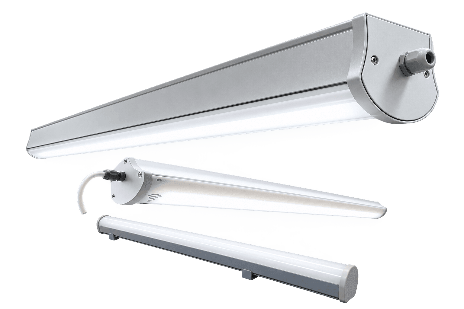 LED-BUS Etange Carpark, StepDIM Waterproof and Etanj PC linear luminaires, illuminated