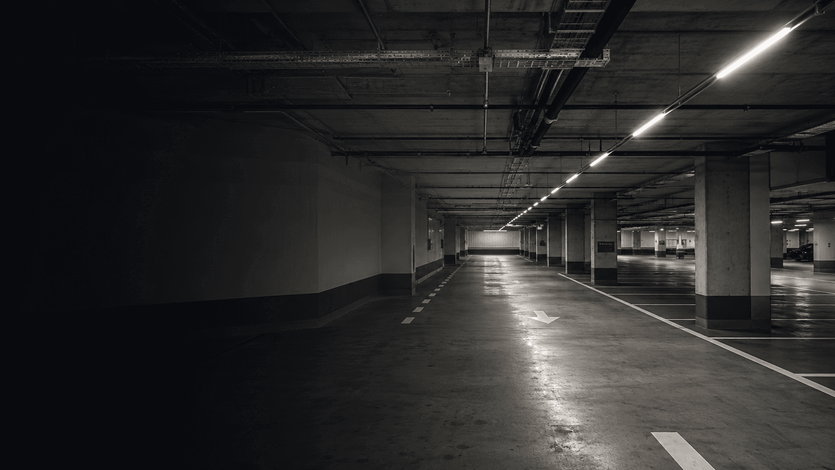 LED-BUS Etange Carpark luminaires installed in a covered car park