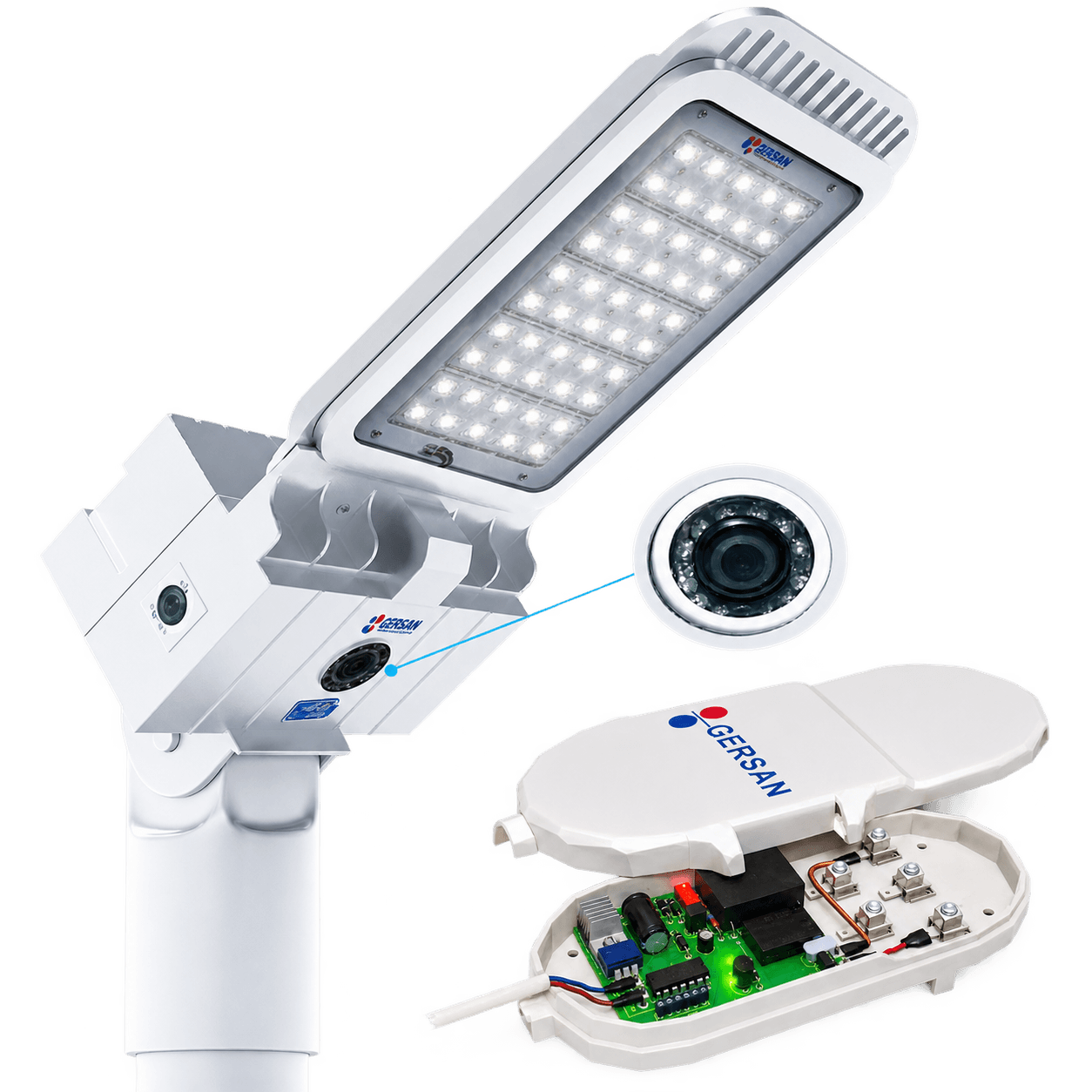 GER-LED smart street luminaire with an integrated 360° camera module and control/receiver unit
