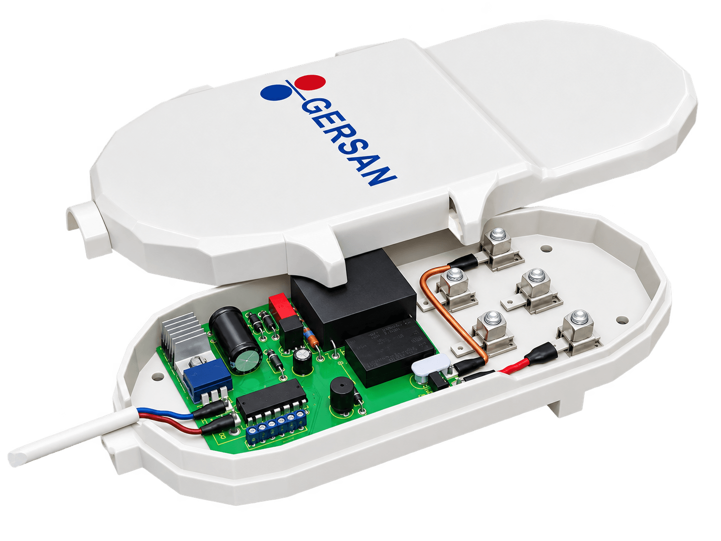 G-BUS receiver module housing opened to show the internal control electronics