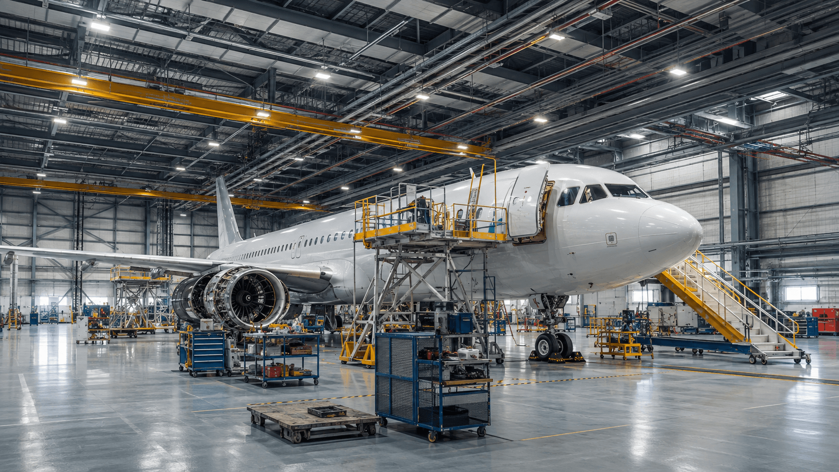 Aircraft maintenance hangar illuminated for Exproof applications