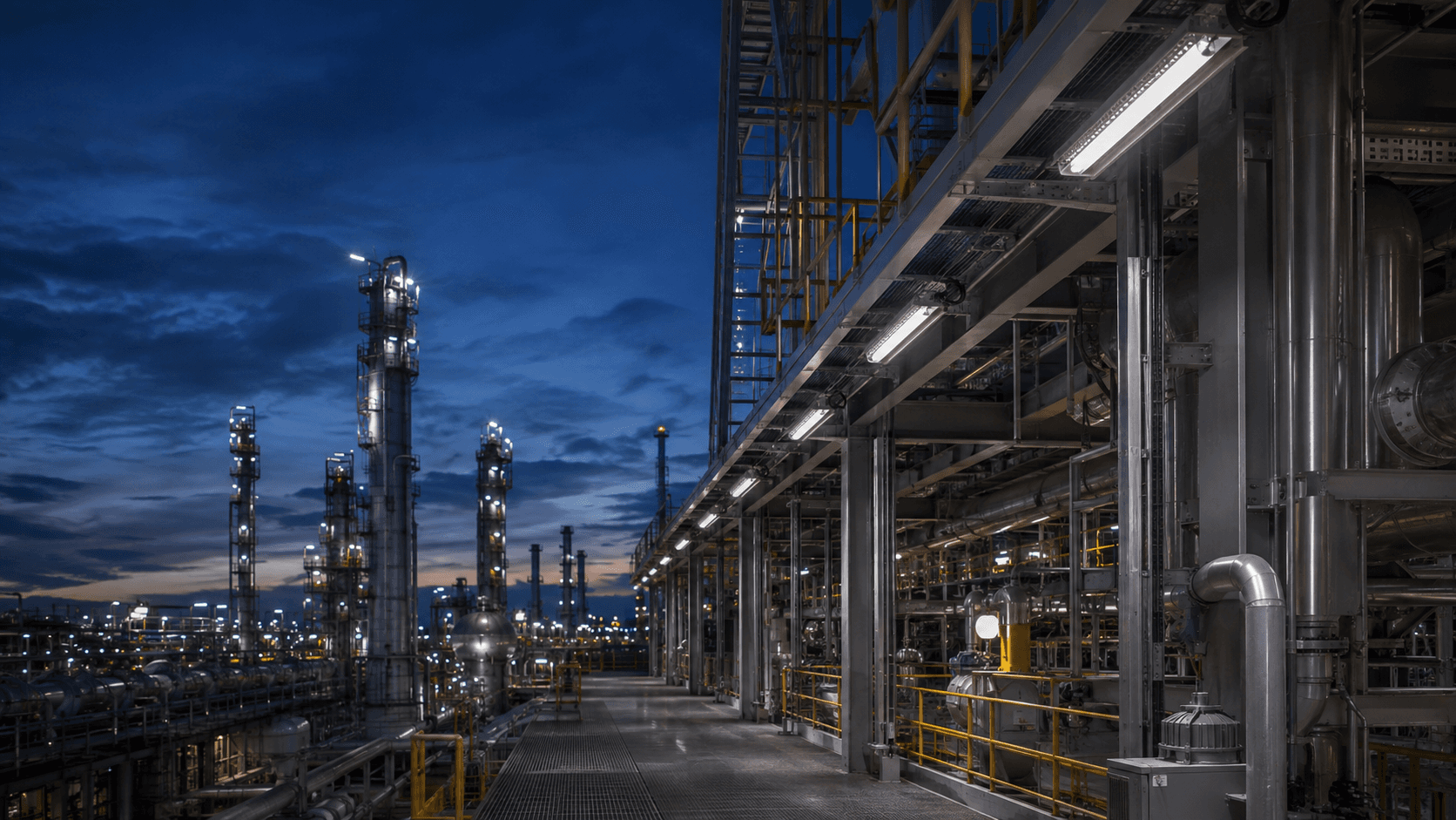 Specialised industrial environment illuminated by protected technical luminaires