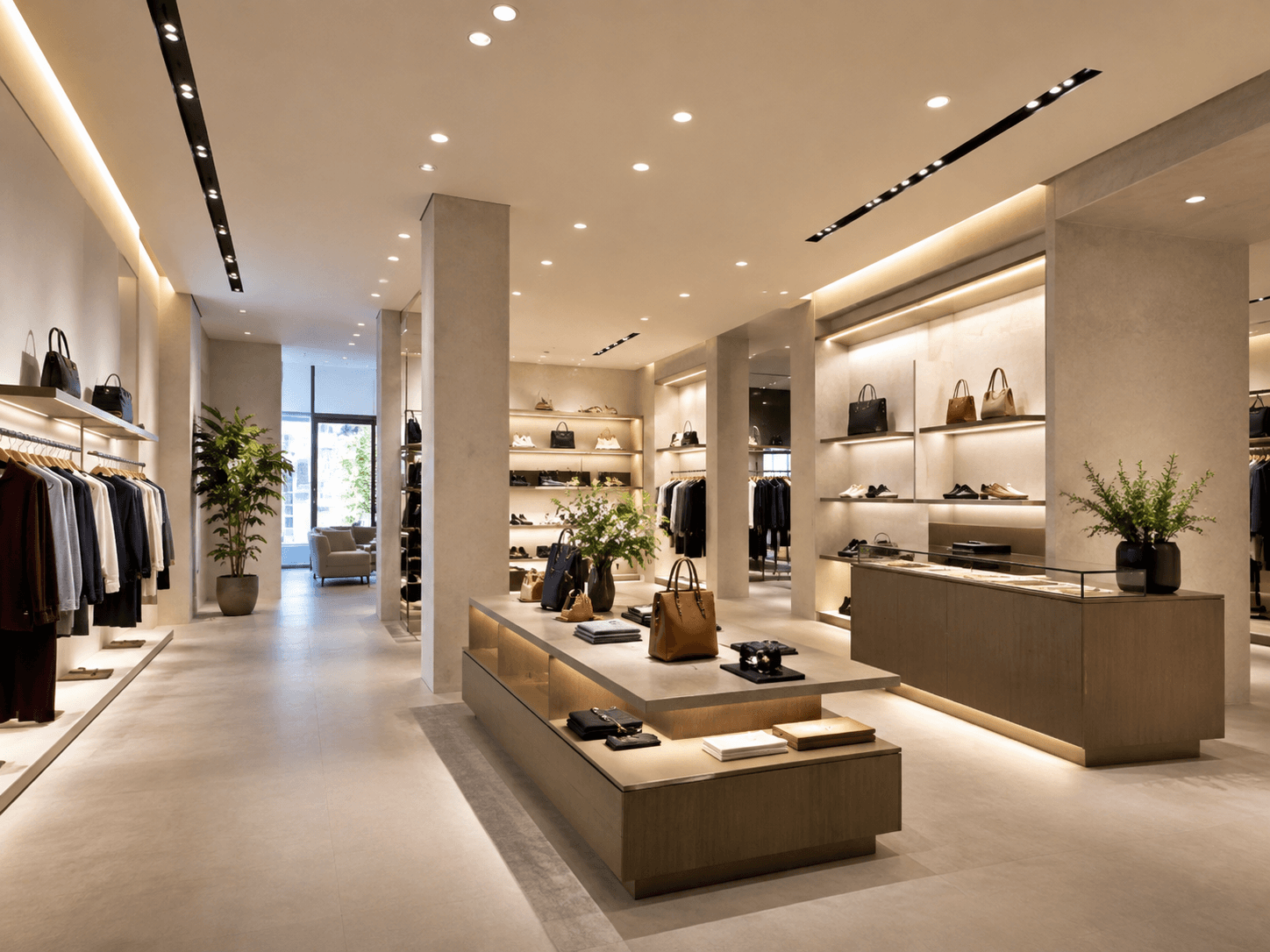 Retail interior illuminated by catalogue track and downlight products