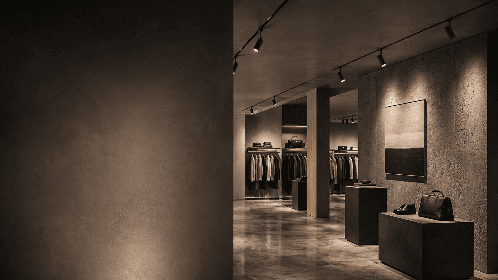 Premium interior illuminated by track and downlight luminaires