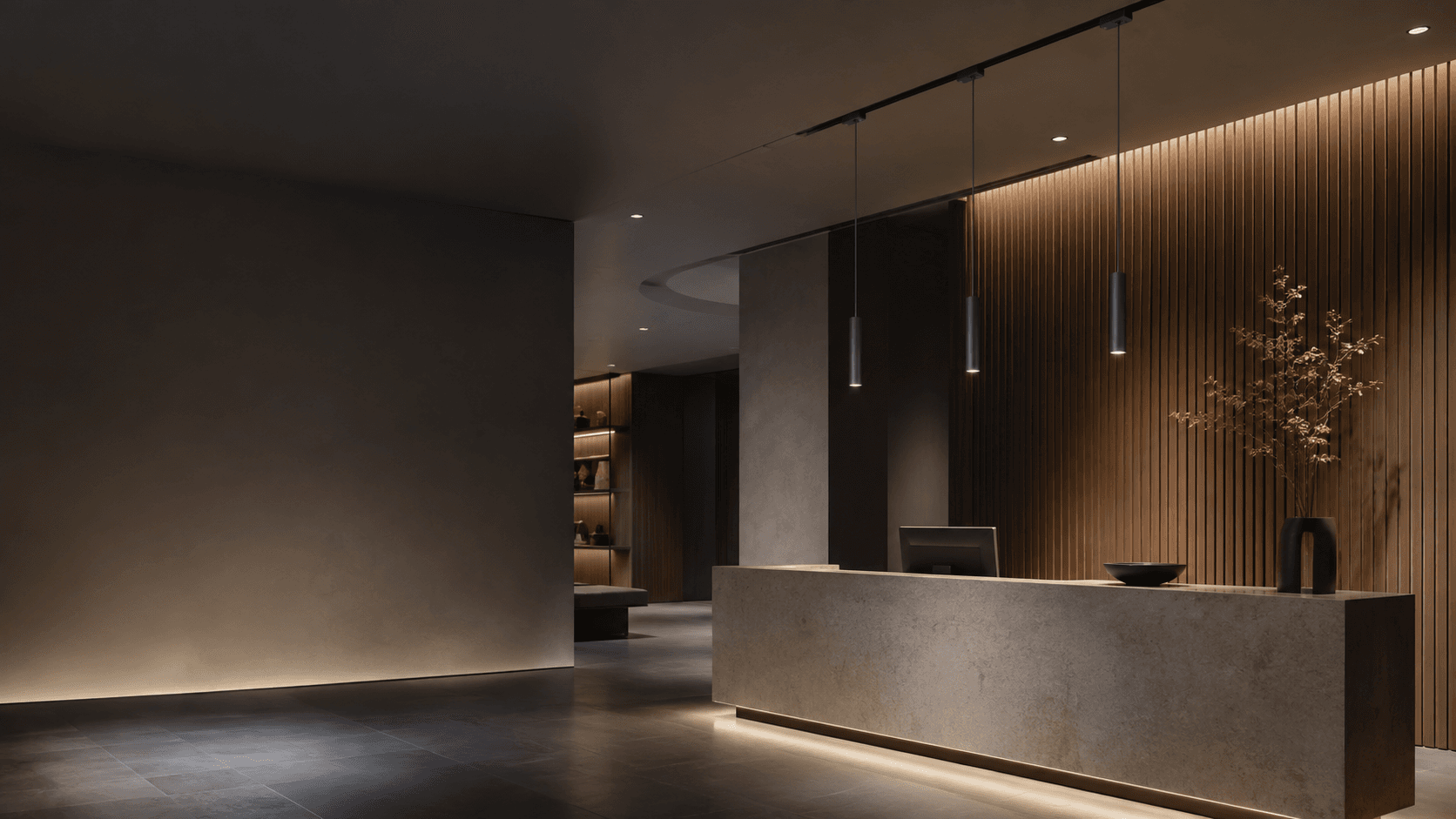 Premium interior illuminated by track and downlight luminaires