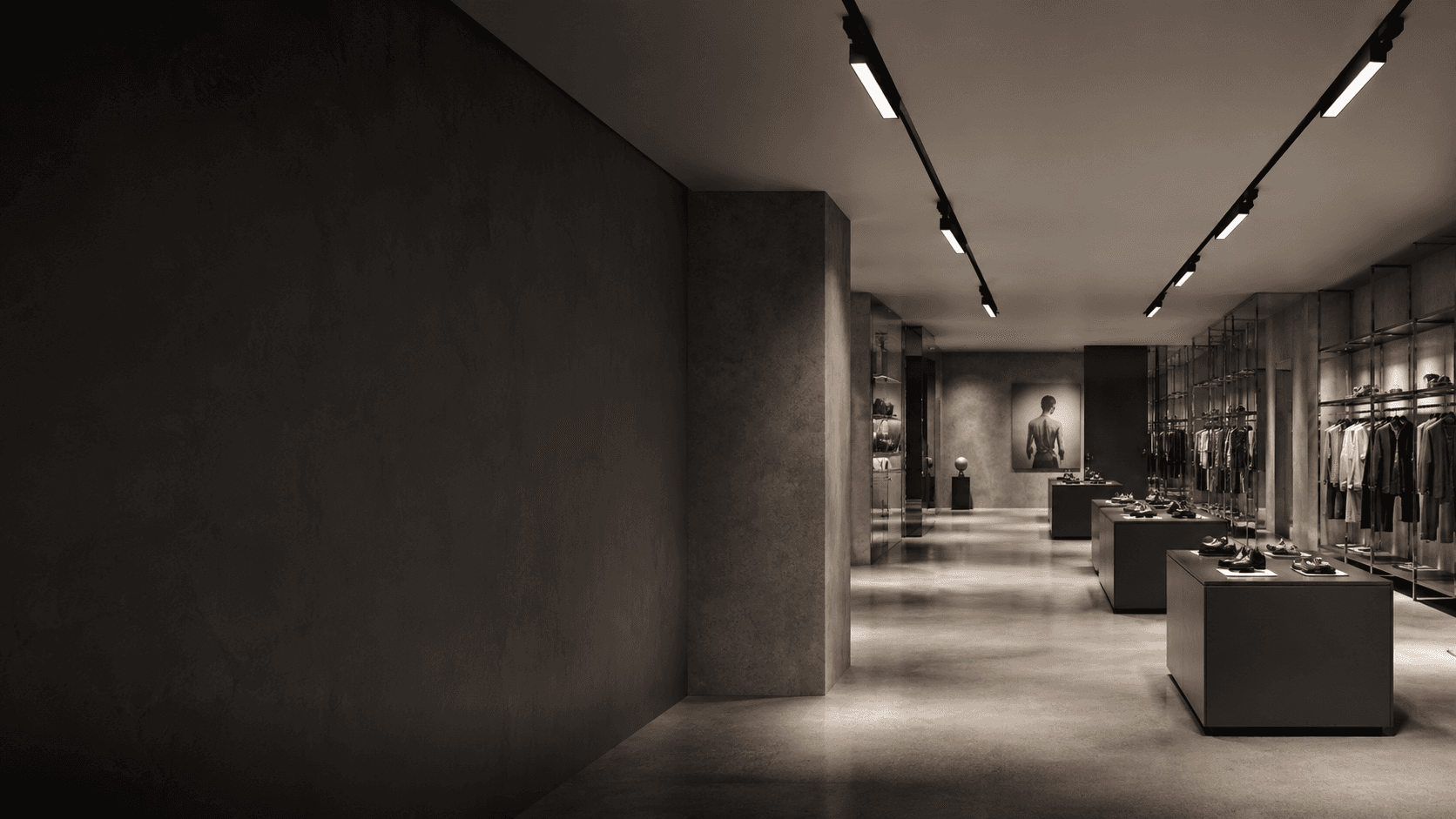 Premium interior illuminated by track and downlight luminaires