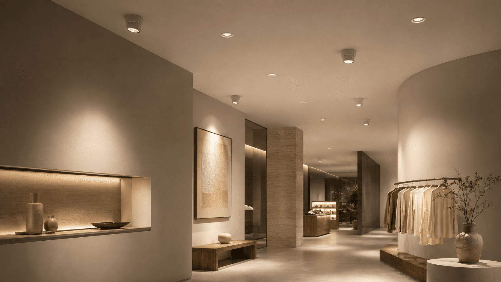 Premium interior illuminated by track and downlight luminaires