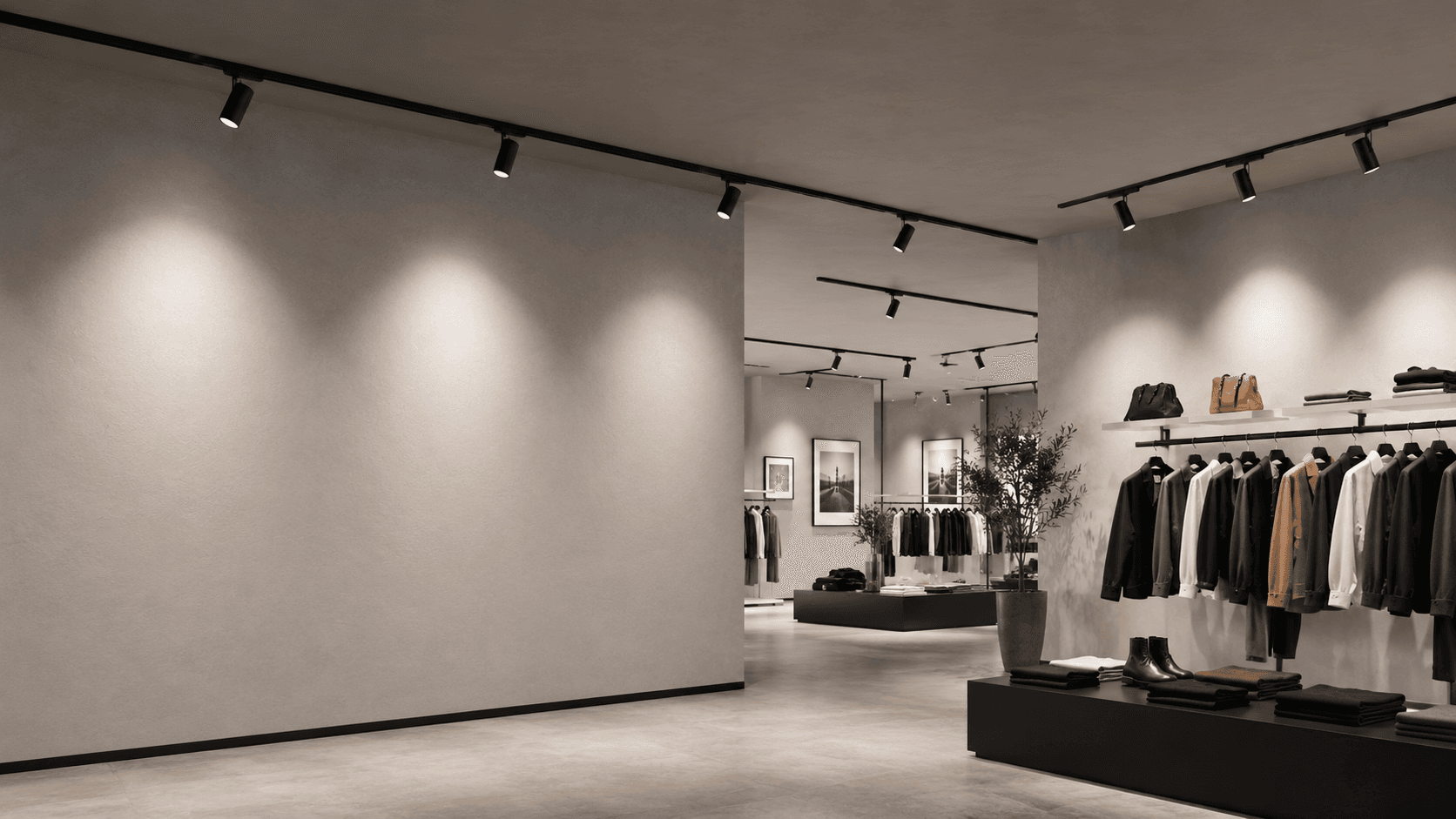 Premium interior illuminated by track and downlight luminaires