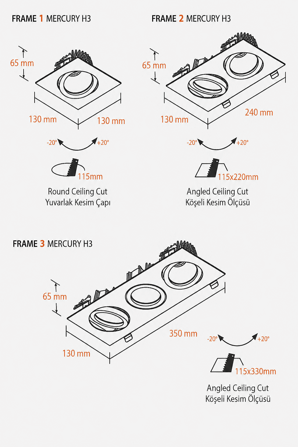 FRAME Multi-Head Spotlights catalogue technical drawing