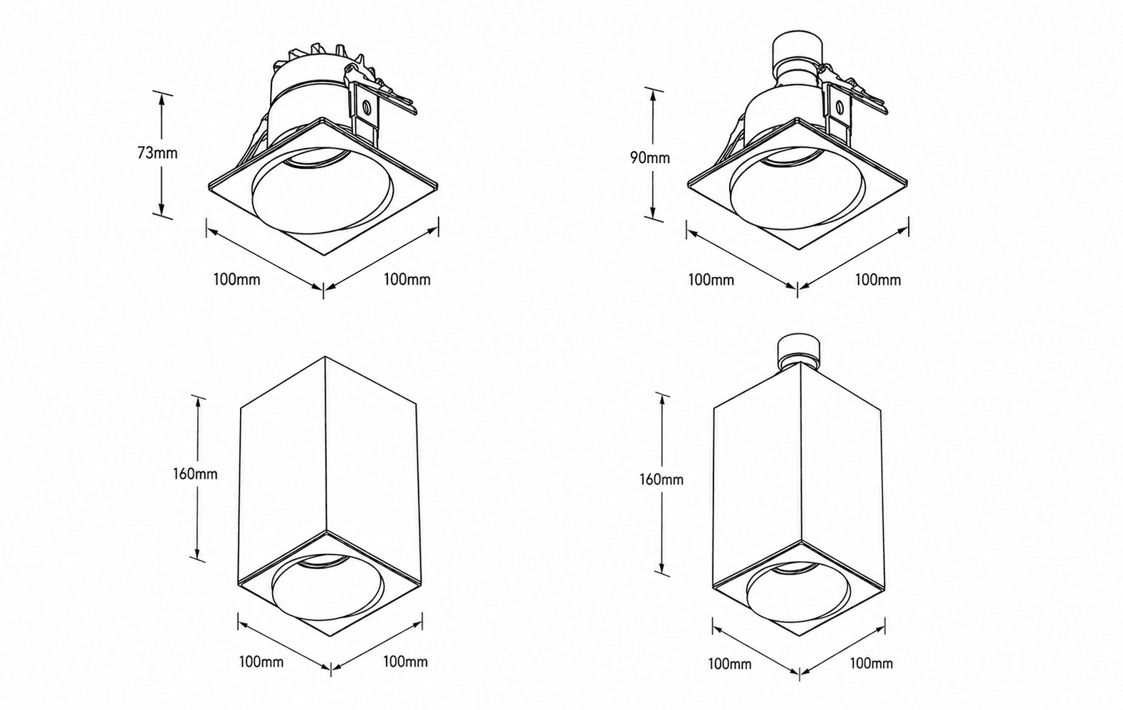 BOOM & BOLTON Adjustable Downlights catalogue technical drawing