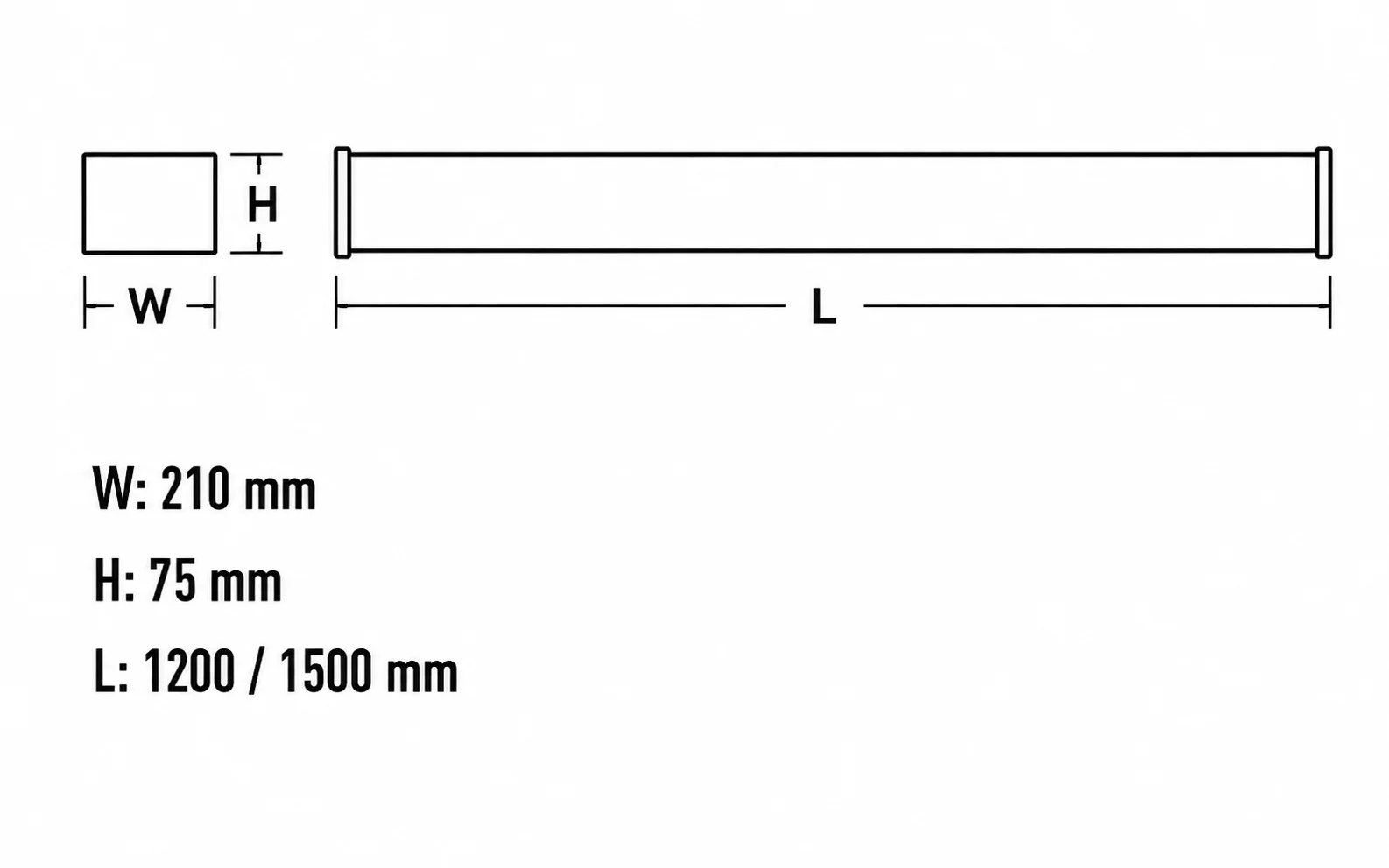 LED-BUS LDB-FL technical drawing with cross-section and length dimensions