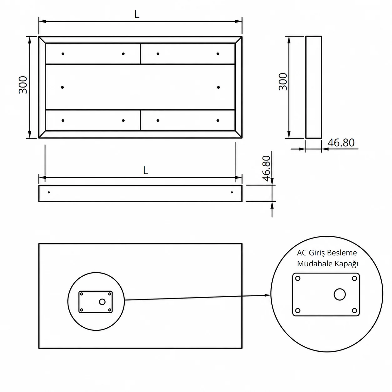LED-BUS LDBE technical drawing with cross-section dimensions