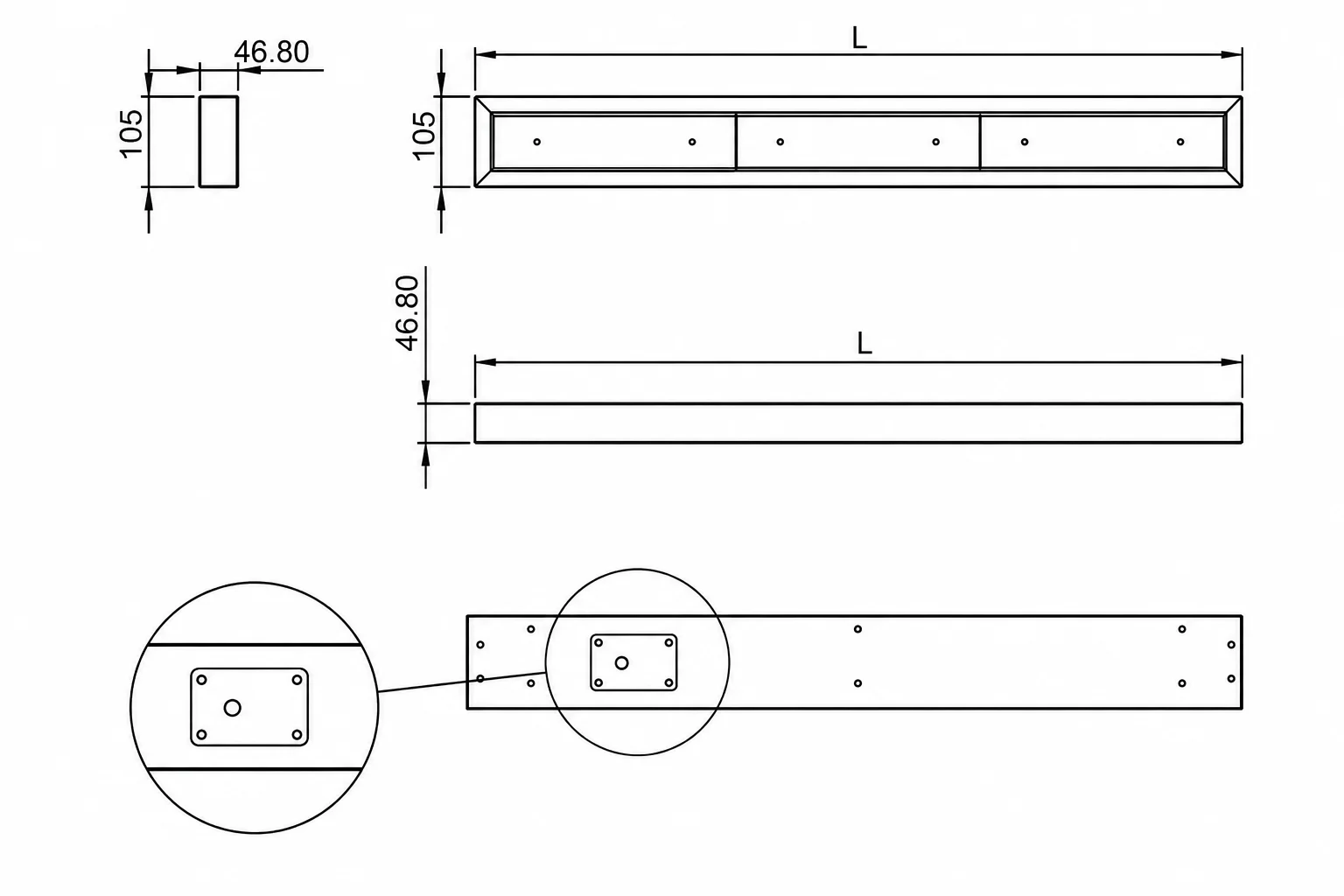 LED-BUS LDBSE technical drawing with cross-section dimensions