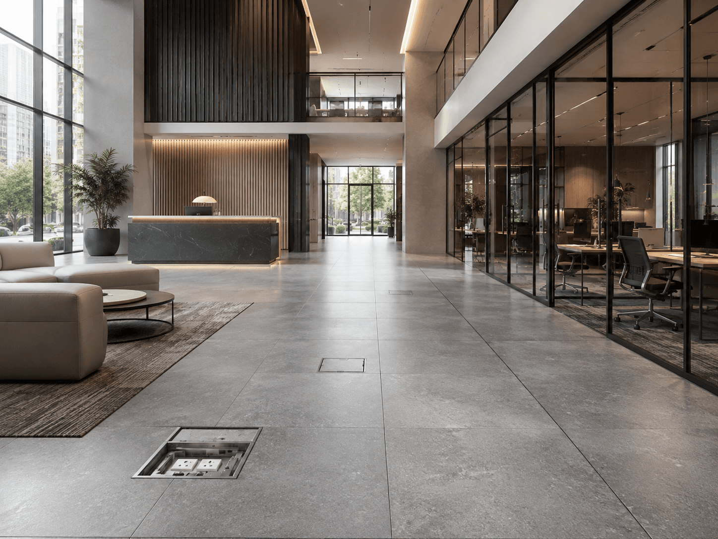 Underfloor services in a commercial building