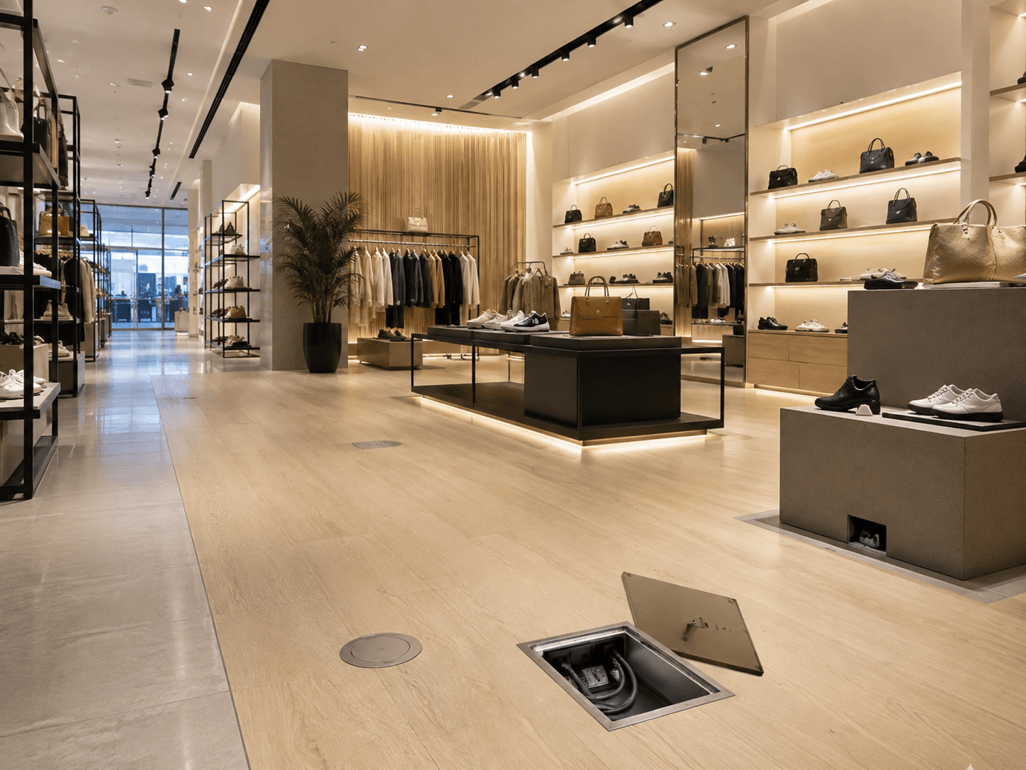 Underfloor services in a retail interior